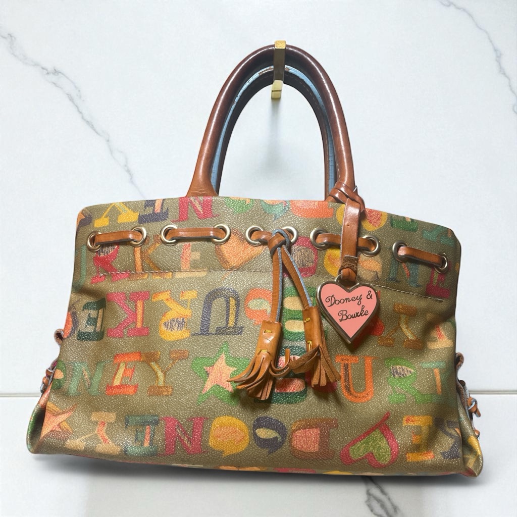 Dooney & Bourke Rare Collectible Y2k Olive Green Graffiti Doodle Satchel